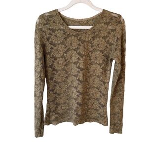 Rina Rossi Olive Sheer Lace Long Sleeve Top Size S Evening Dressy Holiday